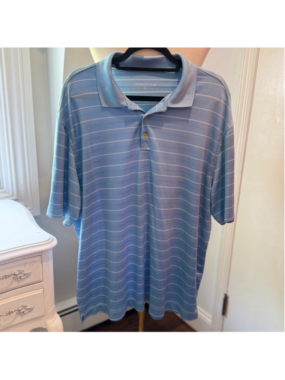 Nike Golf Dri-Fit Light Blue Striped Performance Polo | Men's XL